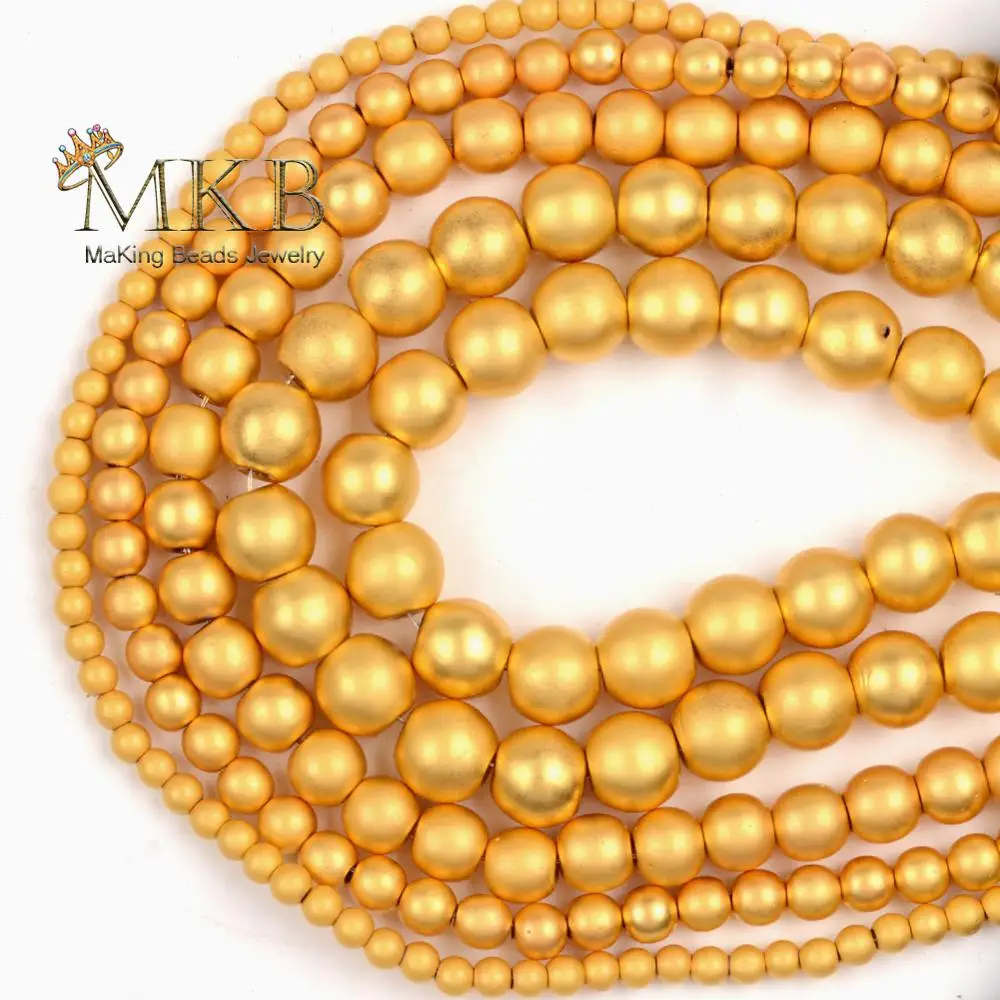 

Натуральный камень Бусины матовые Позолоченные гематитовые бусины для изготовления ювелирных изделий Diy Шарм браслет ожерелье аксессуары ...