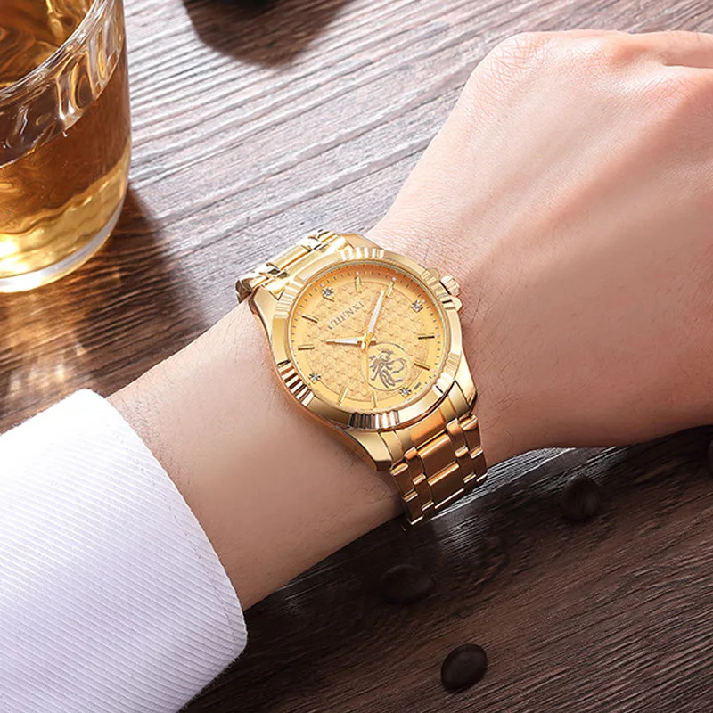 Топ Роскошные золотые мужские часы из нержавеющей стали CHENXI бренд Дракон