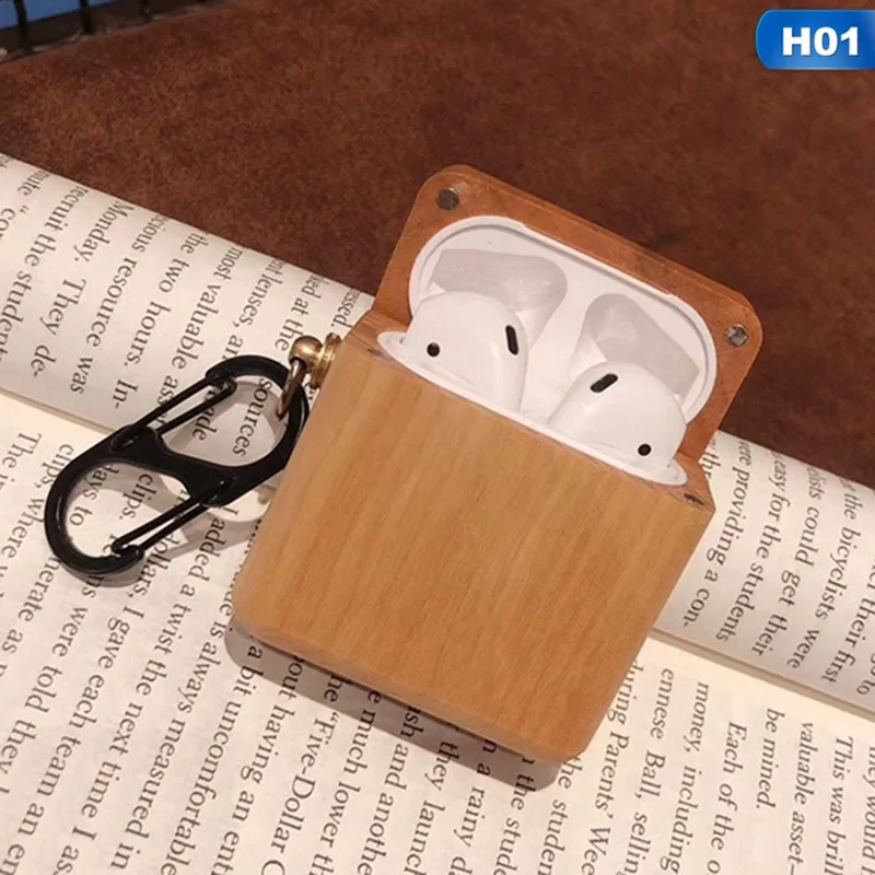 1 Креативный деревянный защитный рукав для наушников Apple AirPods чехол Bluetooth гарнитура защита от падения рукав с брелком - Цвет: 1