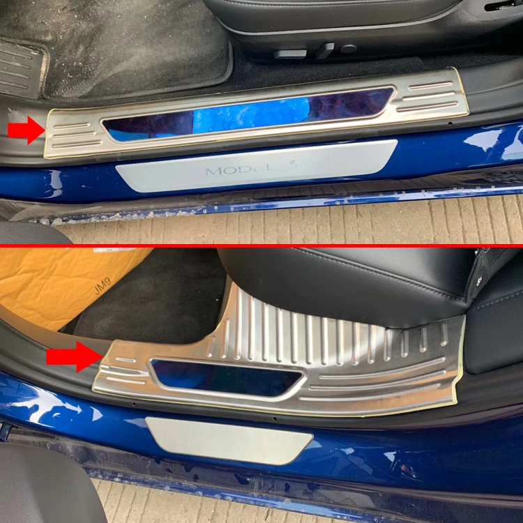 

For Tesla Model 3 2017 2018 2019 Stainless Steel Inner Inside Door Sill Panel Scuff Plate Kick Step Trim Cover Protector