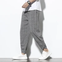 new 2021 men%e2%80%98s summer cotton linen harem pants jogger casual loose male wide leg pants korean style trousers men streetwear