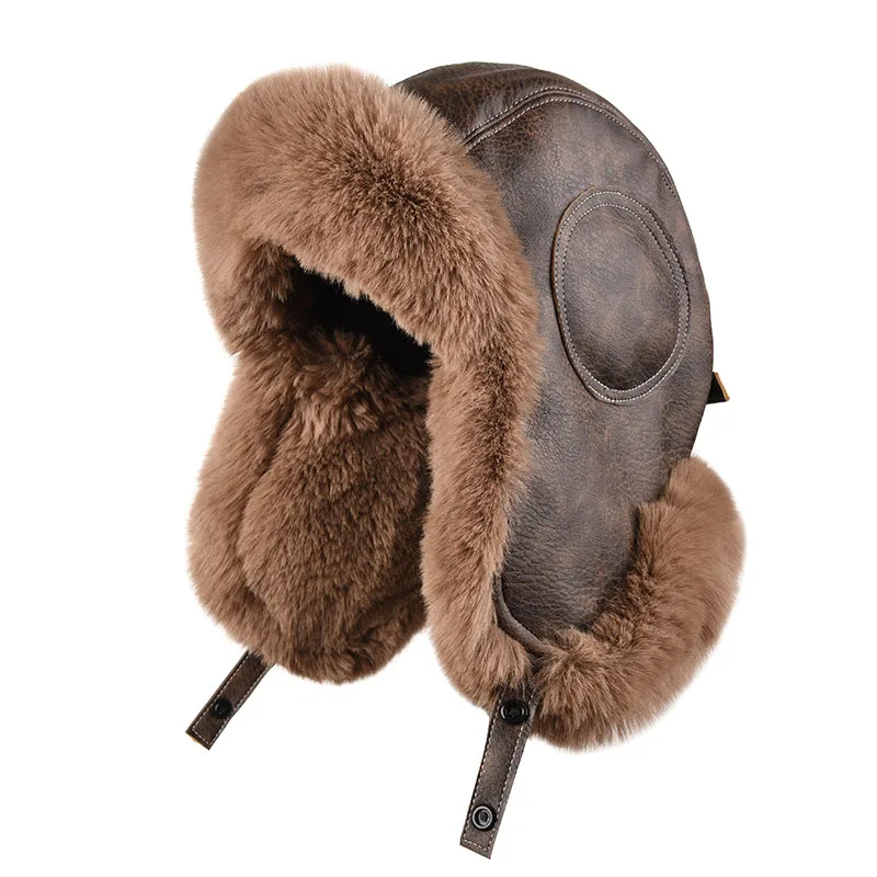Зимняя плотная теплая шапка бомбер пушистая плюшевая винтажная ушанка для