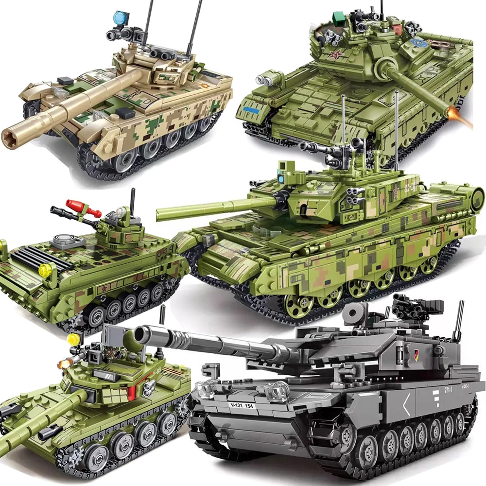 Модель военного танка строительные блоки Challenger Leopard 2A7 + Главный бой WW2 солдатские