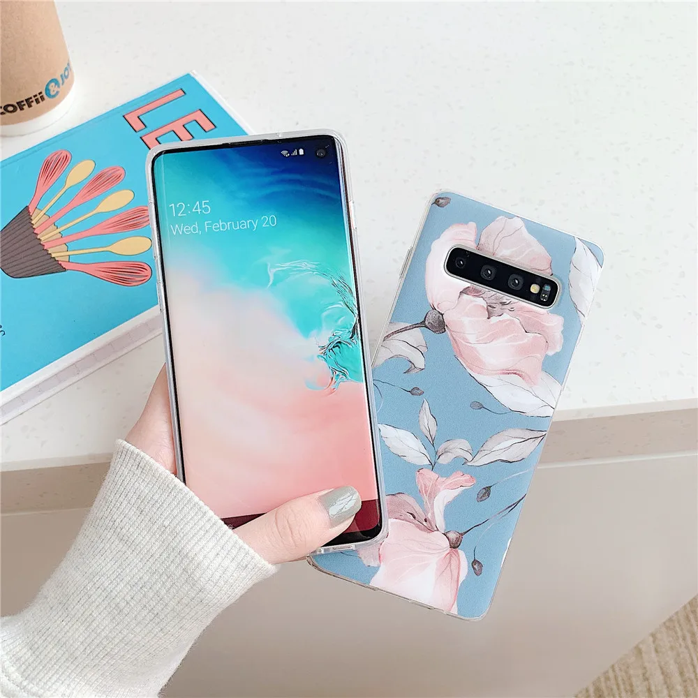 Retro Banana Leaf &amp Flower Phone Case For Samsung Galaxy S20 A50 A51 S10 cartoon silicone Soft green leaves Back Cover | Мобильные