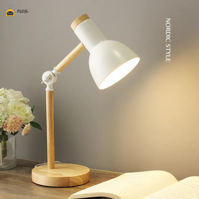 

Creative Nordic LED Home Decor Wooden Art Iron Folding Simple Desk Lamp Eye Protection Reading Table Lamp Living Room Bedroom