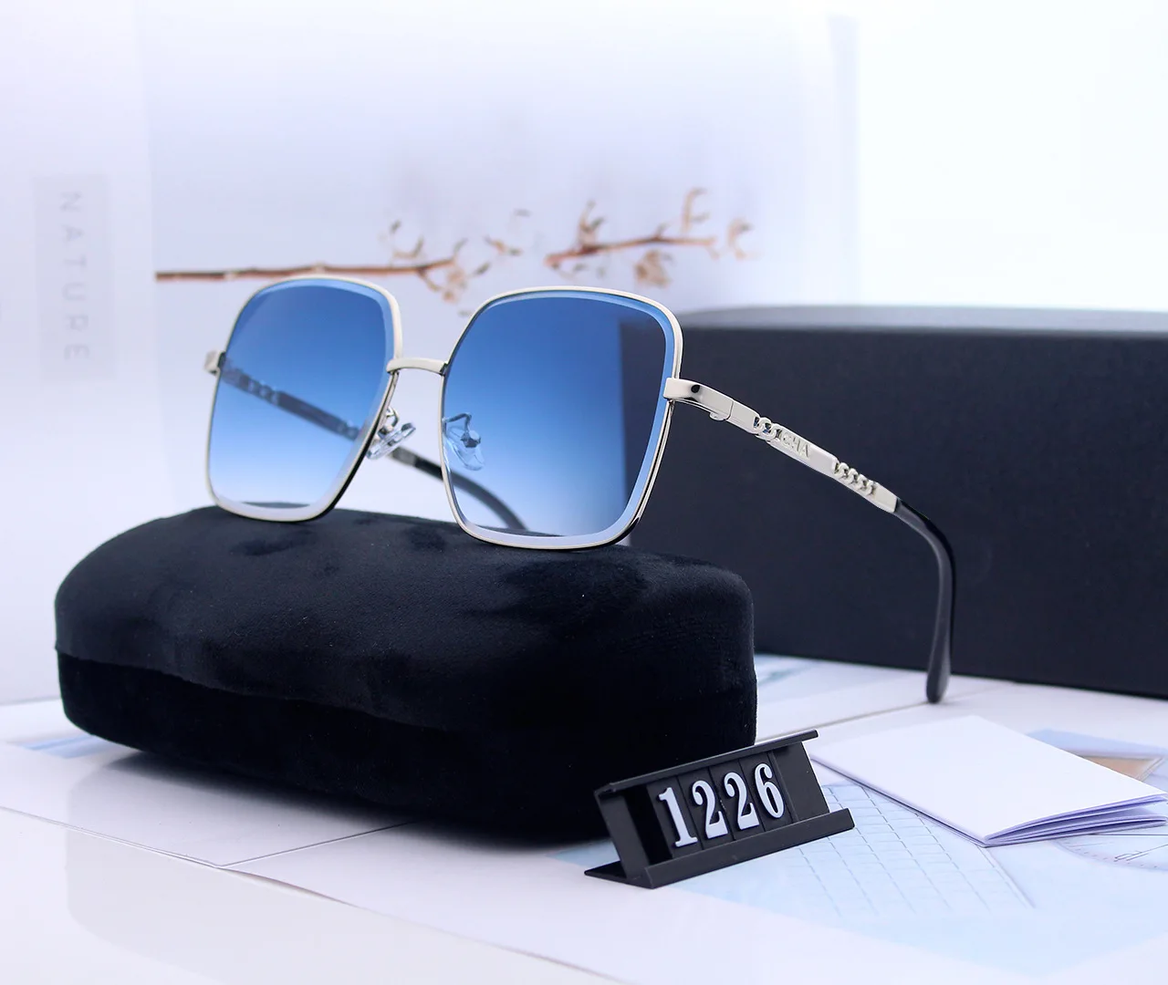 

Designer Original Brand C&C Stamp Gradient Polarized Sunglasse Frame Square Vintage Chian Sun Glasses Retro Women Men Eyewear