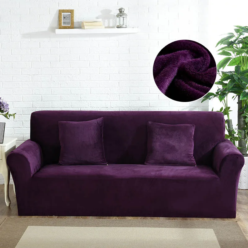 Purple Эластичный чехол для дивана диванных чехлов для гостиной диван Чехол кресла диван полотенце 1 предмет из толстого плюша; по низкой Набор чехлов для дивана 1/2/3/4 местный - Цвет: Purple