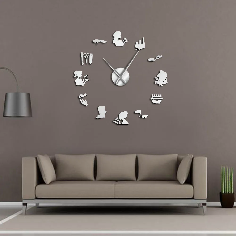 Лак для ногтей Макияж Акриловый зеркальный стикер DIY большие настенные часы