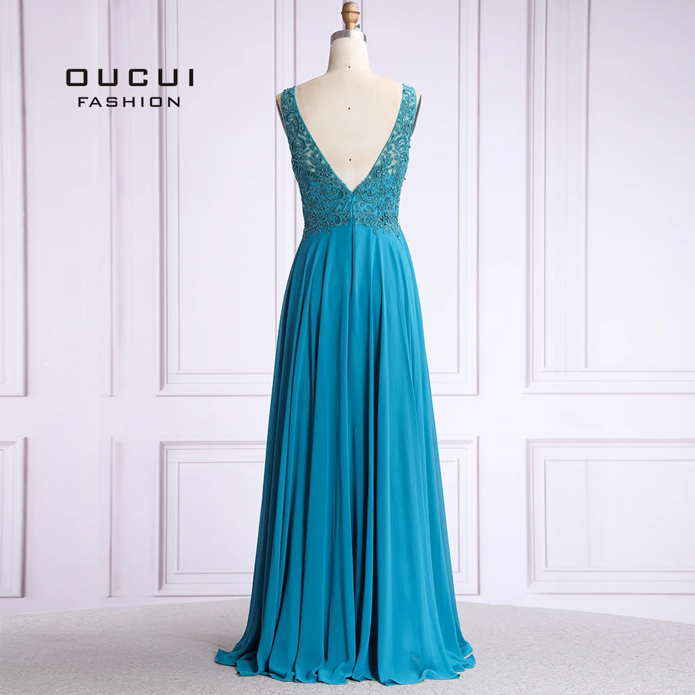 Oucui шифоновые вечерние платья больших размеров с v образным вырезом Длинное