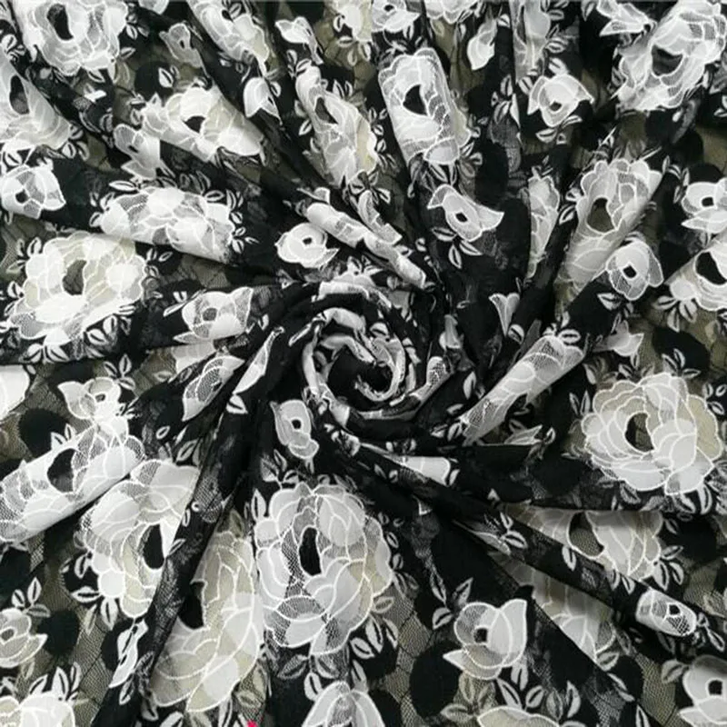 Beautiful Black/White Mesh Yarn Lace Fabric Rose Flower Embroideried Soft Stretch Net DIY Sewing Women Wedding Dress | Дом и сад