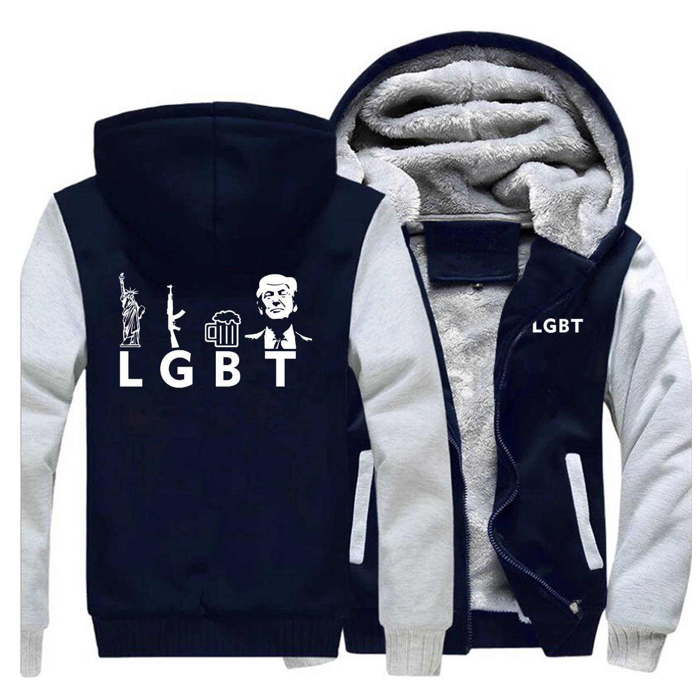 

2019 Winter Zipper Jacket Liberty Guns Beer Trump Funny Thick Sweatshirt Hip Hop Mens Hoodies Fleece Warm Coat Men streetwear