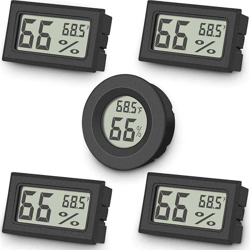 

5-Pack Mini Digital Thermometer Hygrometer Indoor Room Round Temperature Humidity Meter Gauge Monitor Large LCD Display
