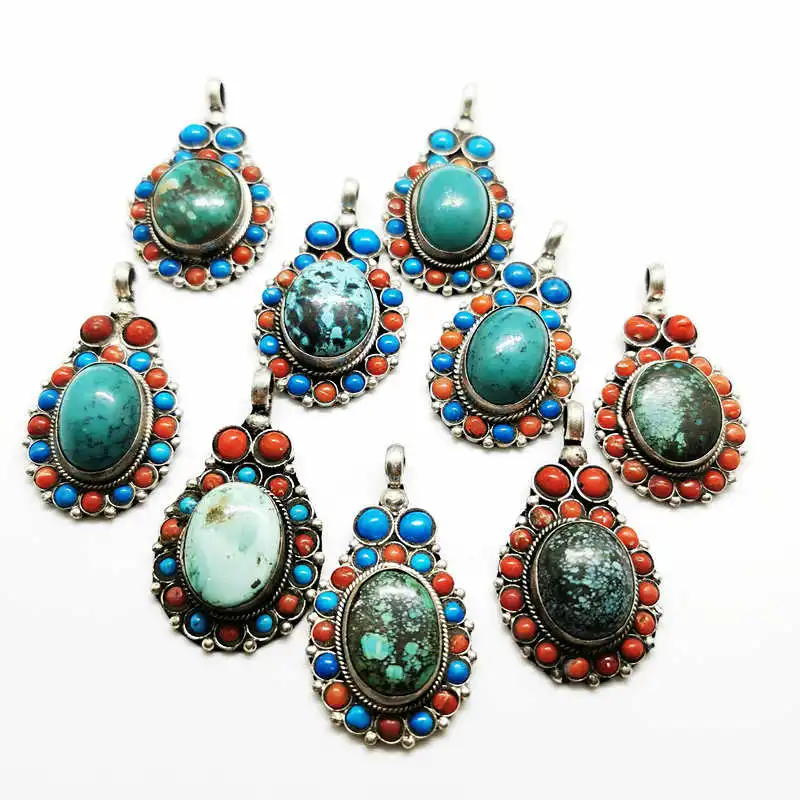 Тибетские кулоны Медная Инкрустация улучшенная бирюза Непальские Винтажные