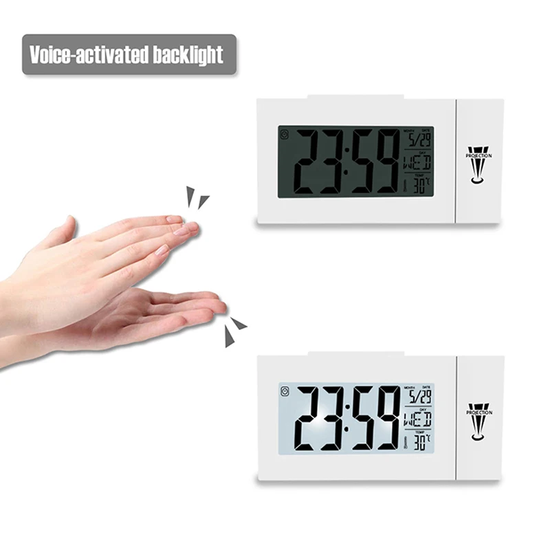 Проекционный будильник комнатный ЖК-дисплей с функцией повтора звука подсветка