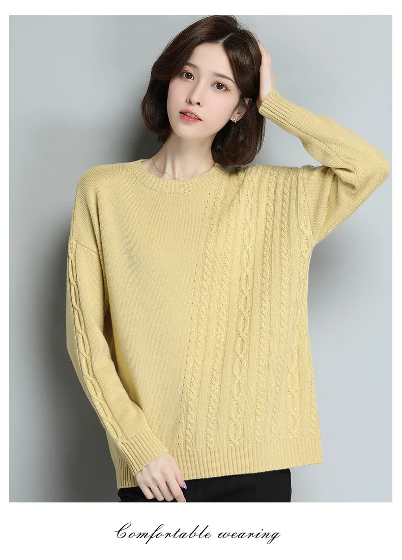XJXKS Round neck long sleeve women sweater autumn winter new large size comfortable cashmere knitted sweater women pullover