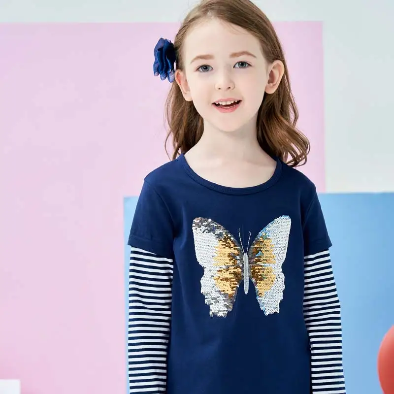 DXTON футболки для девочек зимние детские топы с длинными рукавами бабочками и