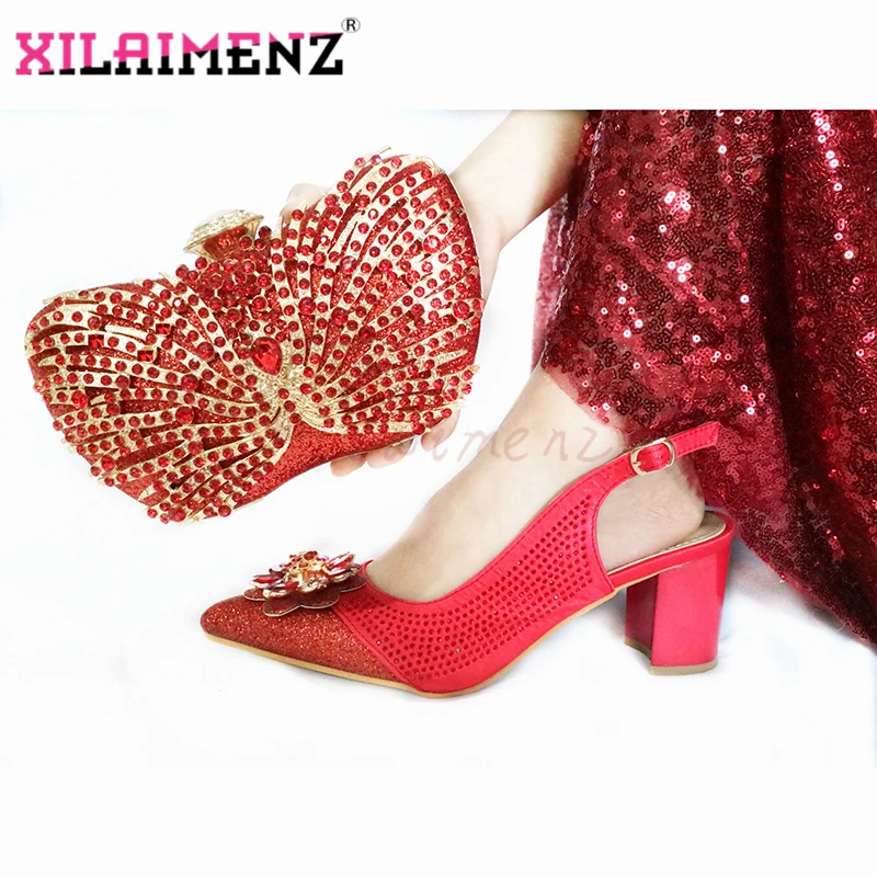 

Red Italian 2020 Special Design Ladies Matching Shoe and Bag Material with Pu African Shoes and Bags Set for Party Women Shoes