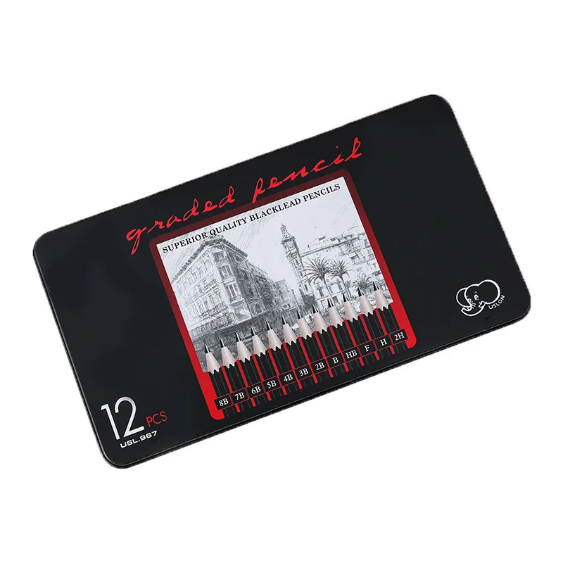 Набор карандашей 2h-8b для рисования 12 шт. в железной коробке | Простые карандаши