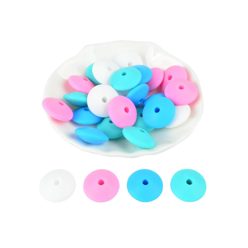 H 15MM 30pcs/lot Silicone lentil Beads Silicone BPA Free DIY Charms Newborn Nursing Accessory Teething Necklace Teething Toy - Цвет: H