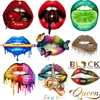 cool leopard print lips iron on transfers for clothing stickers heat transfer thermal patches for clothes diy women queen patch