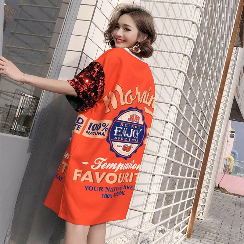 Летние 2020 в стиле хип-хоп с пайетками футболка короткими рукавами для женщин