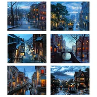 diy city town night street scenery square diamond painting colorful handmade cross stitch embroidery mosaic home room wall decor