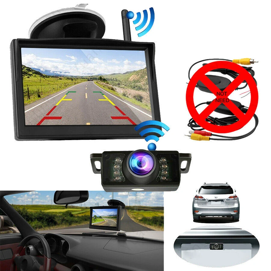 

170° Wireless Car Rear View Reverse Backup HD Night Vision Camera Parking Camera +5"LCD Monitor Kit Auto Van Trailer Accessories