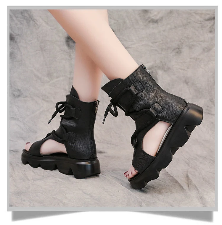 

New Design Fashion Women Sandals Summer Shoes 2021 Open Toe PU Leather Back Zipper Wedges Platform Casual Sandals