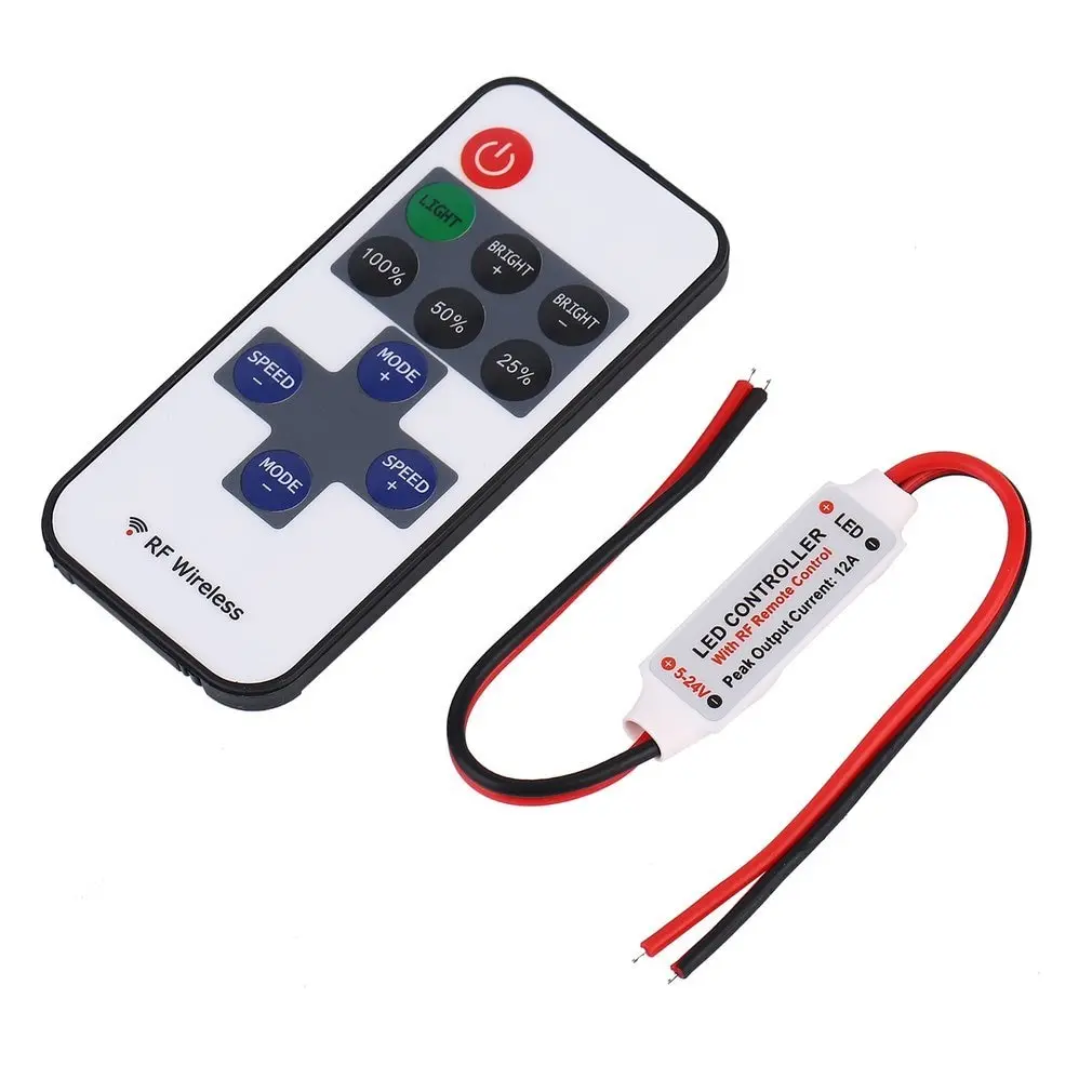 

1set Mini Wireless Single Color Remote Control Dimmer DC 12V 11keys RF LED Controller for led Strip light SMD 5050 / 3528