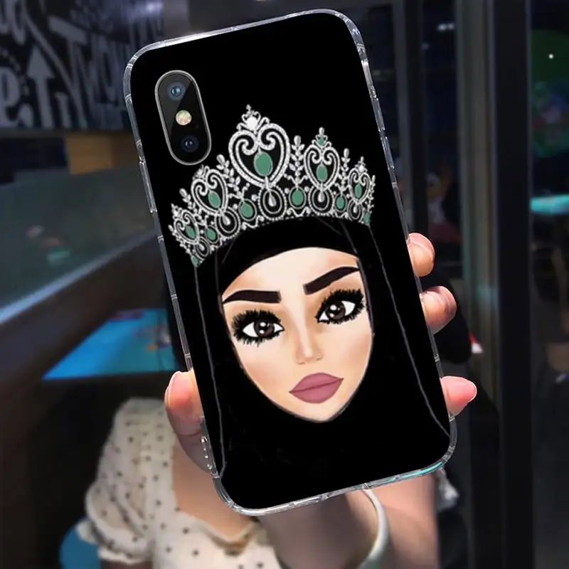 

Arabic Hijab Girl Queen Crown Phone Case Transparent for iPhone 11 12 mini pro XS MAX 8 7 6 6S Plus X 5S SE 2020 XR