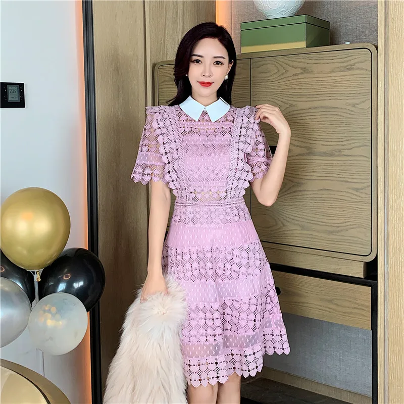 Женское кружевное платье-Автопортрет красное фиолетовое платье с оборками и