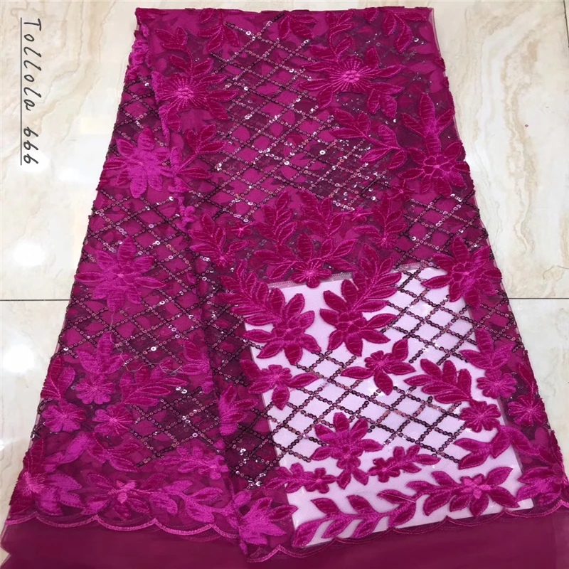 Нигерийская кружевная ткань 2019 Высококачественная бархатная с блестками фатин