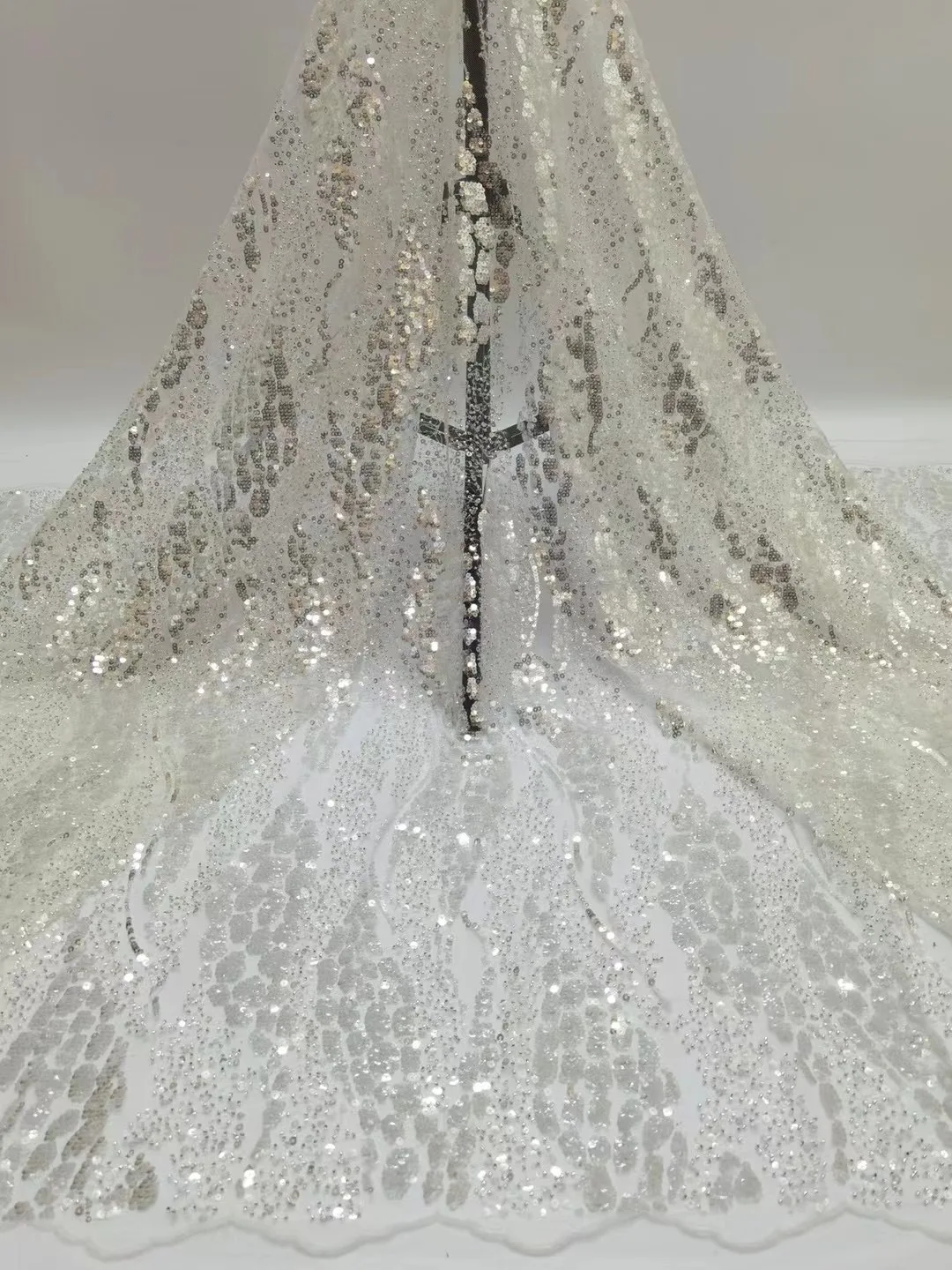 Роскошная кружевная ткань ручной работы из бисера для французского свадебного