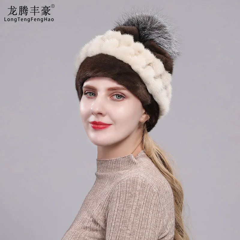 Новая Кожаная шапка из натурального меха норки зимняя женская с ананасом