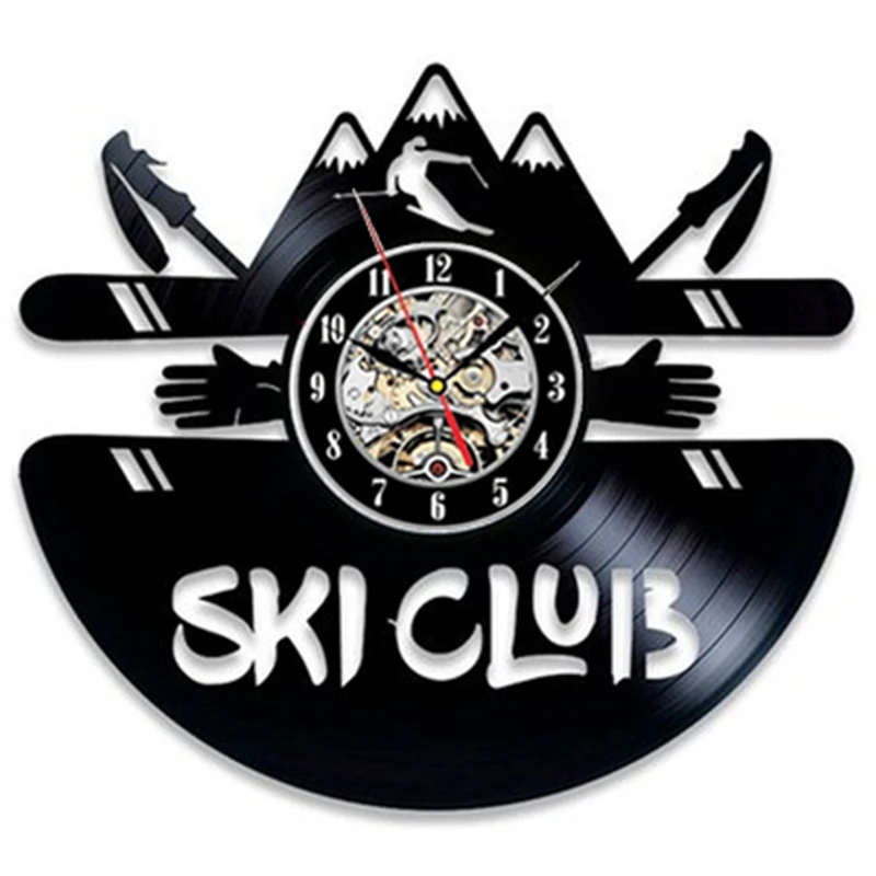 

Sking Vinyl Record Wall Clock Modern Design 3D Decoration Vintage Vinyl Clock Snowboarding Hanging Watch Home Decor for Ski Club