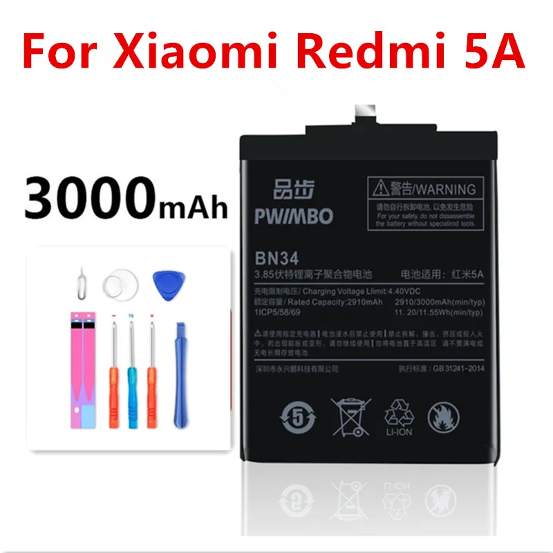 

PWI MBO 3000mAh BN34 For Xiaomi Redmi 5A 5.0" 5.0 Inch Battery+Tracking Number