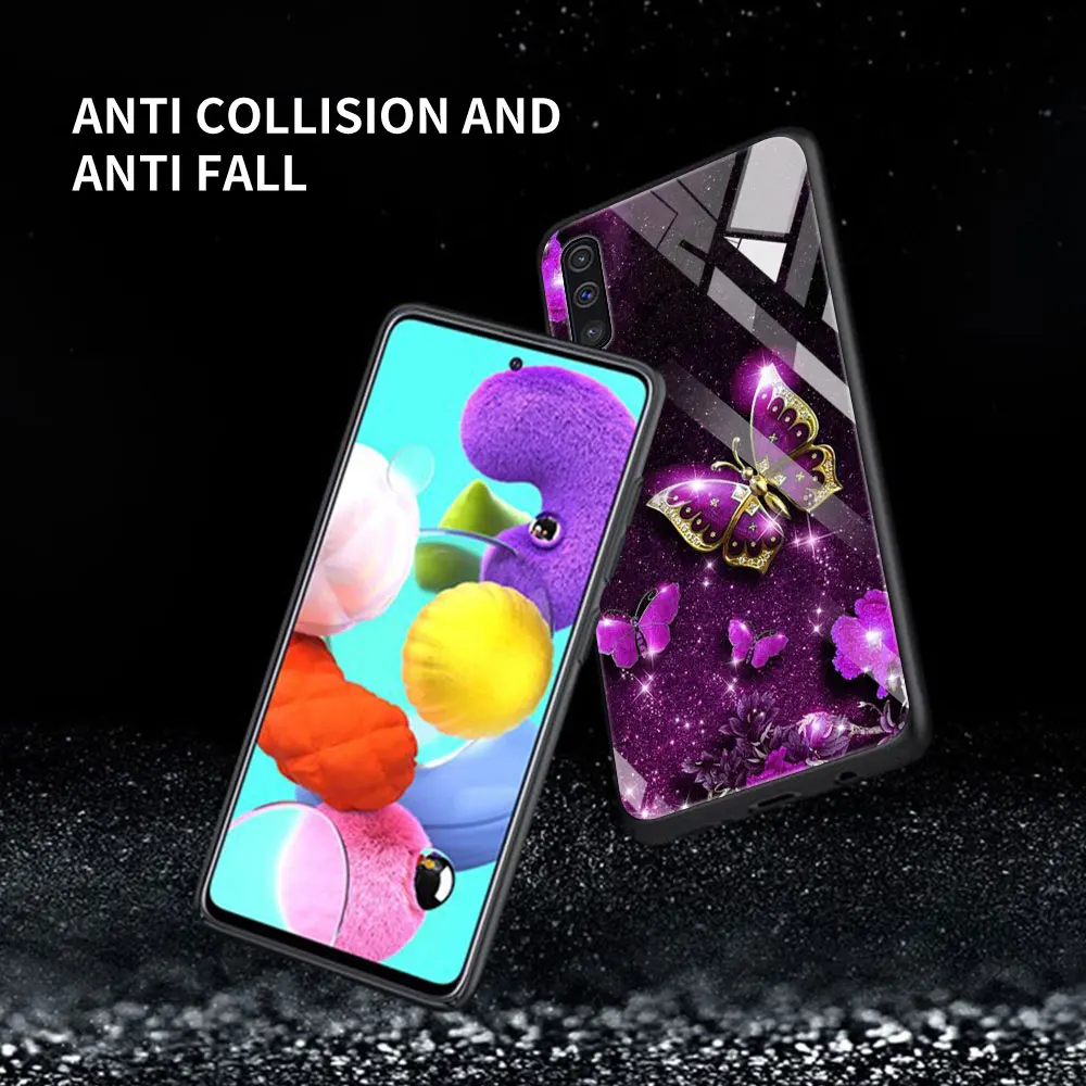 

Flower Butterfly Glass For Samsung Galaxy A51 A71 A50 A70 Tempered Phone Case A31 A21s A30 A91 A41 M31 A40 A32 A12 Cover