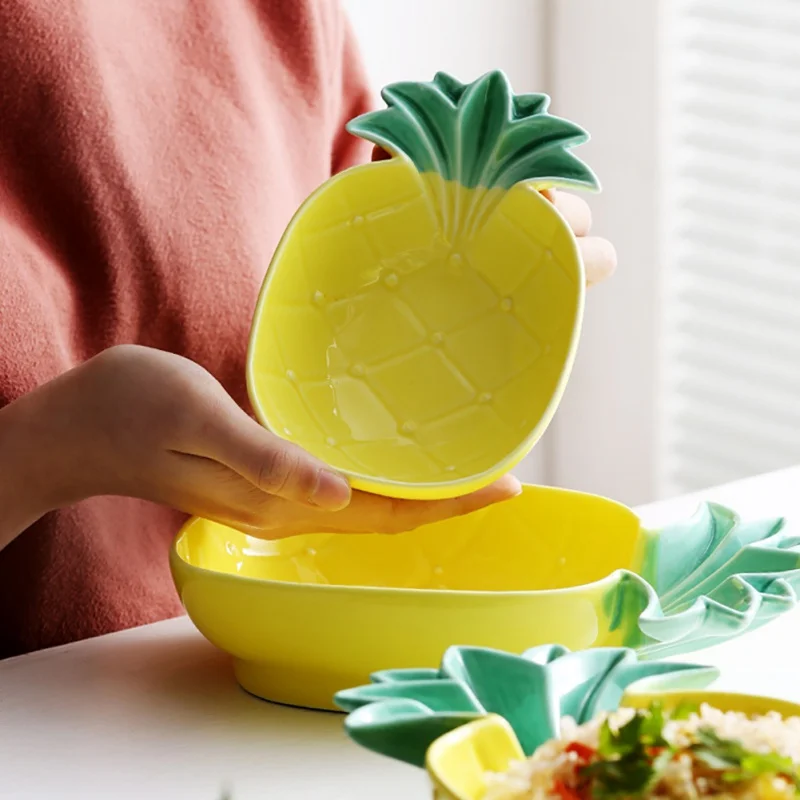 

Household Novelty Pineapple Shape Ceramic Plate Fruit Dessert Concise Pastry Plate