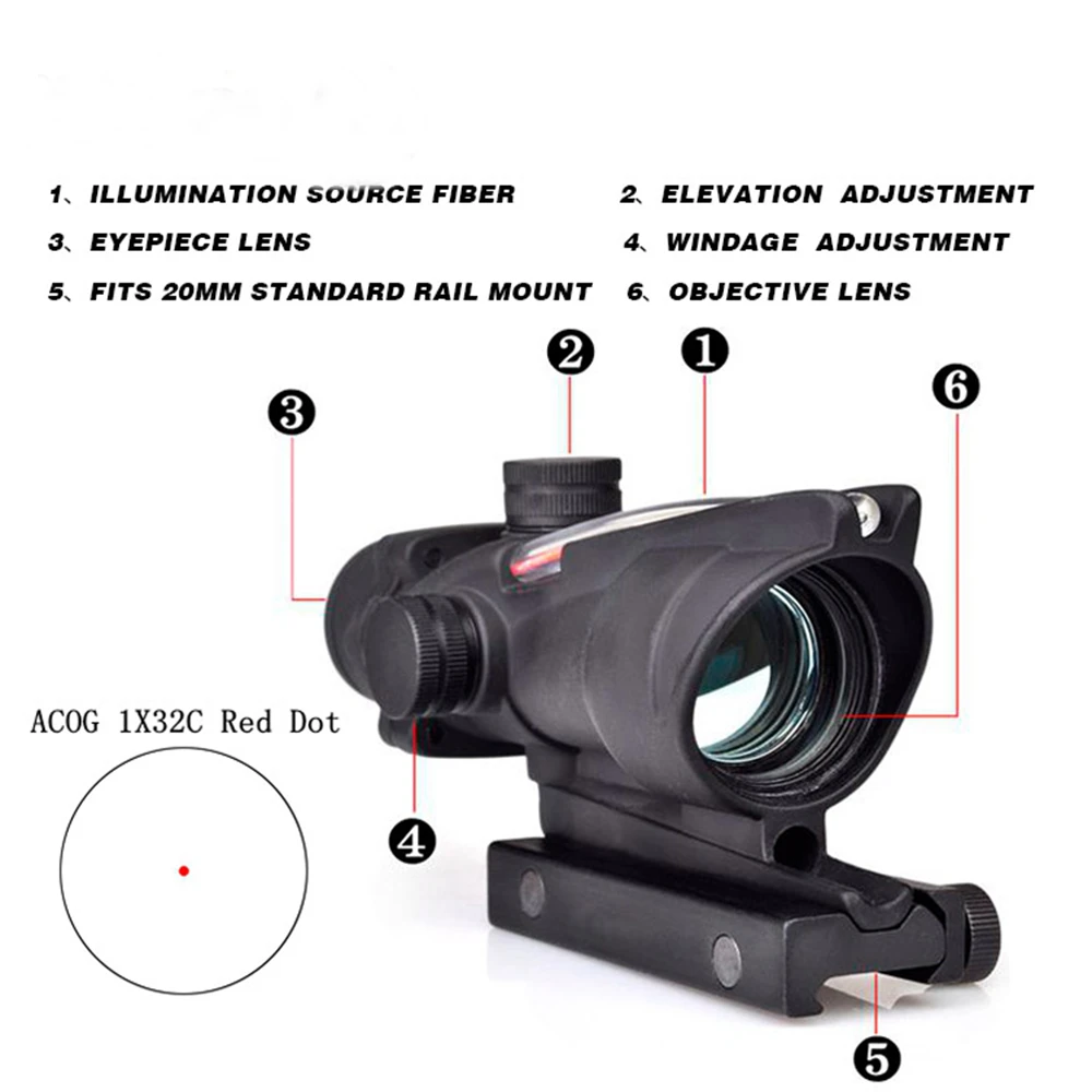 SEIGNEER оптика охотничий прицел ACOG 1X32 Тактический настоящий зеленый/Красный точка