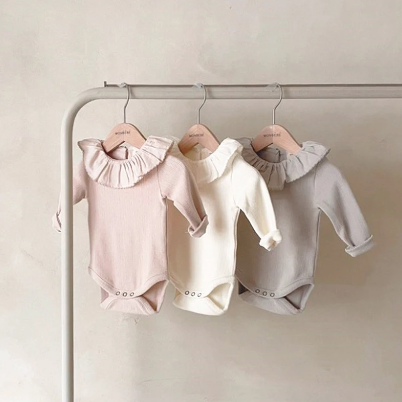 

Fall New Solid Color Lace Collar One-piece Long-sleeved Baby Triangle Romper for Newborn