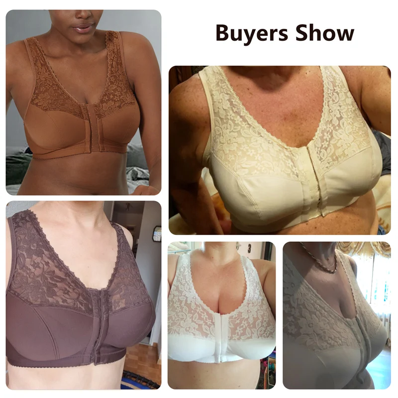

Hot Sale Women's Full Coverage Wirefree Lace Plus Size Front Closure Bra Racerback