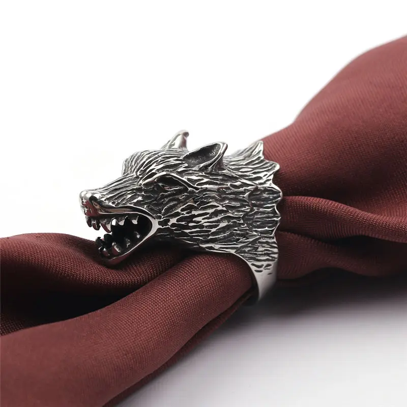 wolf Популярный дизайн, винтажные кольца для игральных карт для мужчин, готический череп, ручная коготь, кольцо для покера, античный серебряный цвет, классическое крутое ювелирное изделие для влюбленных - Цвет основного камня: wolf