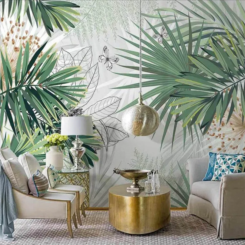

beibehang custom papel de parede 3d Nordic tropical plants fresh rainforest palm leaf indoor photo wallpaper TV background mural