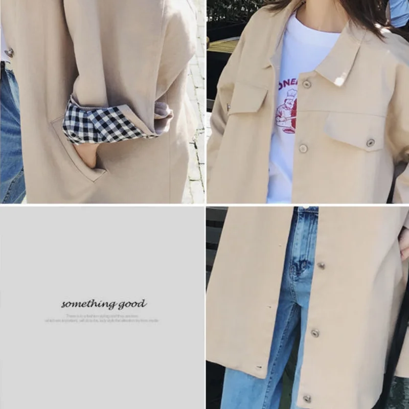 

Trench Women Plus Size 6XL Chic Turn-down Collar Streetwear Jackets Females Korean Style Fashion Chic Simple Loose Coats Ulzzang
