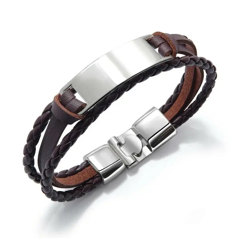

Men's Bracelet Multi-layer Woven Leather Bracelet Glossy Lettering
