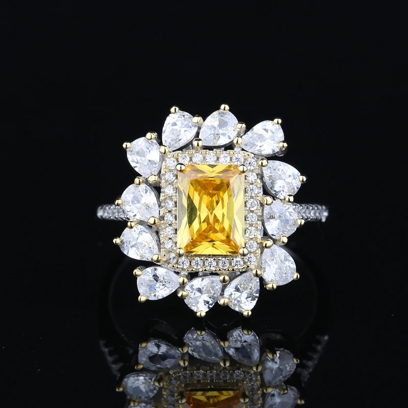 

925 Sterling Silver Wedding Rings For Women Sparkling Yellow High Carbon Diamond Enagement Party Fine Jewelry Gifts