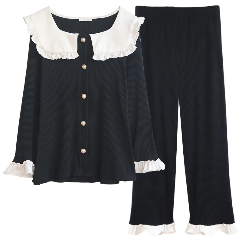 

Spring And Autumn Palace Style Pajamas Women's Cotton Long-sleeved Sleepwear Thin Section Sweet Princess Home Clothes Nightsuit