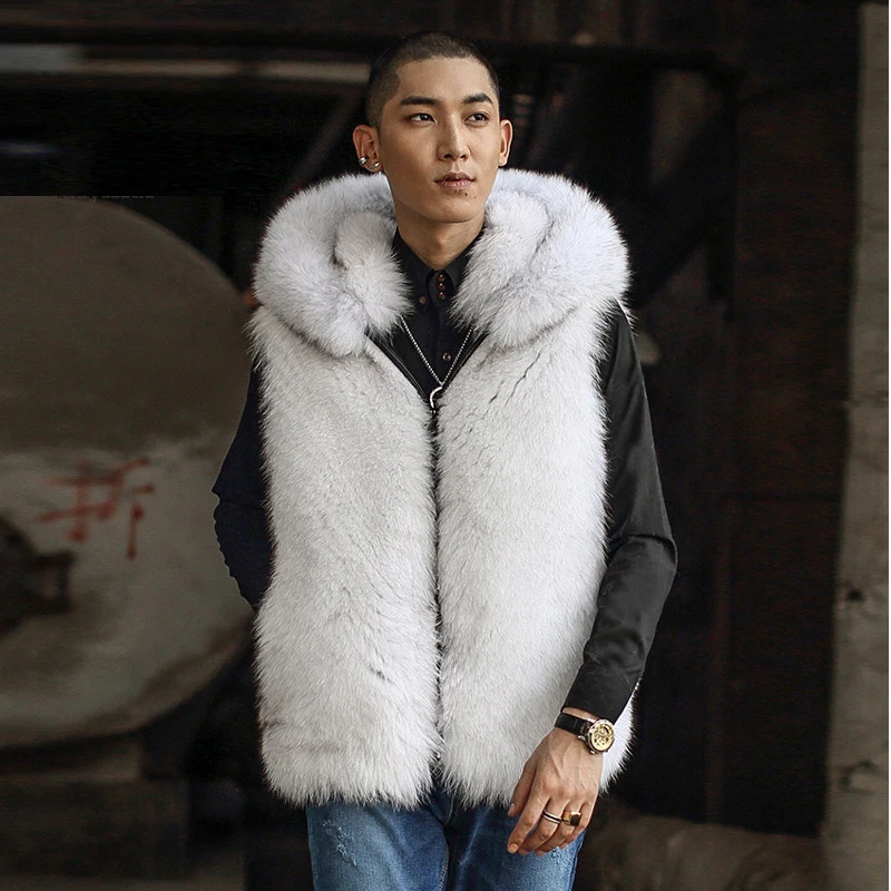 2020 Новинка жилетка из натурального меха лисы мужская куртка с капюшоном для