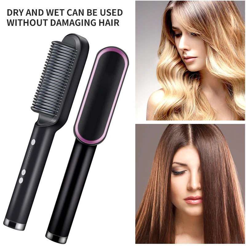 American plug Multifunctional Professional Hair Straightener Tourmaline Ceramic Brush Comb Straighteners Curling Iron | Дом и сад