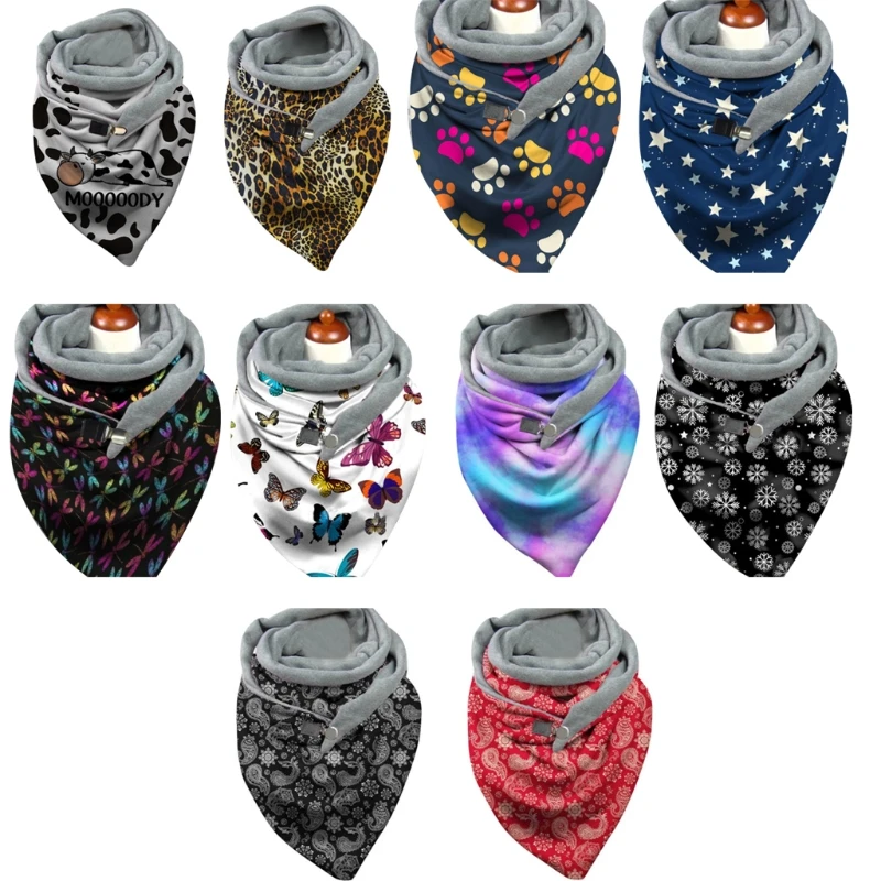 

Winter Thick Warm Oversized Triangle Scarf with Clip Colorful Leoaprd Shawl Wrap M5TE